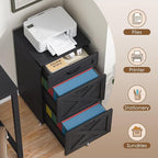 3 Drawer Small File Cabinet with Wheels, Farmhouse Vertical Filing Cabinet Fits Letter/A4 Size, Rolling File Cabinets Wooden Printer Stand for Home Office, Rustic Black