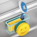 Sponge Holder Smiley Face,Sink Caddy for Kitchen Sink,Sponge Holder with 2 PCS Suction Cups/1 PCS Adhesive Strips,Designed for Sponge,Soap,Dish Brush,Scrubber-Blue