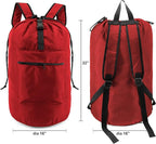 BeeGreen Laundry-Bag-Backpack-Extra-Large, Red Nylon Drawstring Portable Laundry Backpack Tall Foldable Heavy Duty Dirty Clothes Travel Bag with Handle College Dorm Apartment Essentials