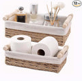Toilet Paper Storage, Boho Bathroom Decor Woven Basket with Handle Toilet Paper Basket for Organizing Bedroom Living Room Kitchen Storage and Shelf, 2 - Piece Set (Large & Medium)