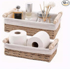 Toilet Paper Storage, Boho Bathroom Decor Woven Basket with Handle Toilet Paper Basket for Organizing Bedroom Living Room Kitchen Storage and Shelf, 2 - Piece Set (Large & Medium)