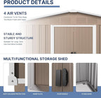 Kullavik 8FT x 6FT Outdoor Storage Shed with Lockable Doors,Waterproof Metal Garden Tool Shed,Galvanized Steel shed for Backyard,Garden,Patio