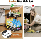 1-Pack Under Sink Organizers and Storage,2-Tier L Shape Pull Out Cabinet Organizer With Round Tube Slide Rails,Hight Adjustable Slide Out Drawers for Kitchen&Bathroom,Multi-Purpose Storage Shelf-Black