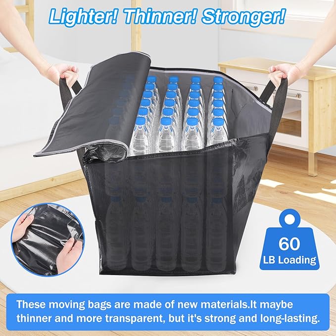 6 Pack Moving Bags Heavy Duty, Moving Boxes, Storage Bags with Zipper & Handles & Tag for College & Dorm Moving Supplies Grey Laundry Hamper Bag, Foldable Space-saving Totes (125L, Grey)