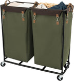 StorageWorks 390L Extra Large Laundry Hamper with Wheels, 2 Sections Laundry Basket with Wheels, Clothes Sorter Cart with Divider for Hotel, Home, Green, 37.75"L x 17"W x 37.5"H