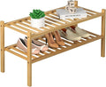 2 Tier Bamboo Shoe Rack for Closet Free Standing Wood Shoe Shelf for Entryway Small Space Stackable 27"x11"x13" (Natural)