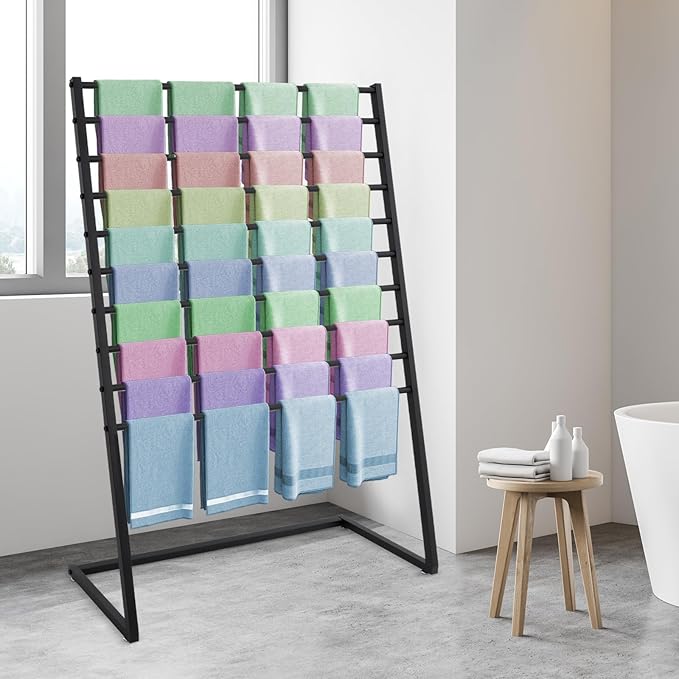 Xuthusman Multi-Size Scarf Display Stand, Metal Scarf Holder Organizer, Freestanding Scarf Rack for Commercial Clothing Retail Store Towel Rack Ties Belt Pants Hanging Rack (Black, 100CM)