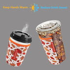 Reusable Neoprene Insulator Sleeve for Iced Coffee & Cold Soda, Coffee Sleeves for Iced & Hot Drinks, Cold Beverage Cooler Compatible with Starbucks, Dunkin (Fall Leave, Medium: 22-24oz)
