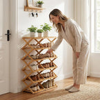 The 9-Tier No-Assembly Bamboo Rack, 3-9 Tiers Bamboo Shoe Rack, Foldable Bamboo Vertical Shoe Organizer, Multifunctional & Space-Saving, For Entryway, Closet, Corner, Bedroom, Hallway (Wood, 5Tiers)
