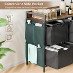 Laundry Sorter with 3 Sections, Laundry Hamper with Wheels, Laundry Basket with Small Side Pockets and Pull-Out Removable Liners,for Laundry Room Bedroom Bathroom (100L)