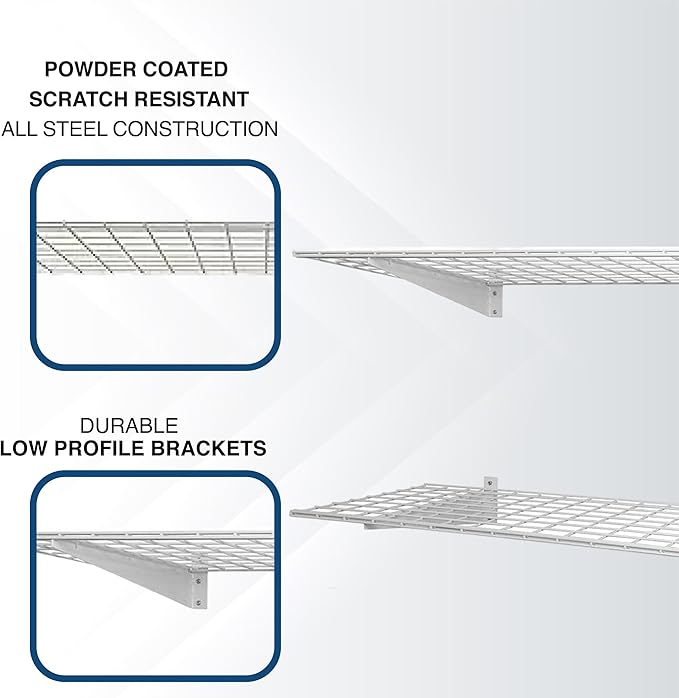 Hyloft 00630 2-Pack Heavy Duty Steel Wall Garage Shelving, 48-Inch X 24-Inch Wall Mounted Shelves for Garage Storage, Low-Profile Brackets, Max Shelf Load 150 Pounds, White Powder Coated Finish