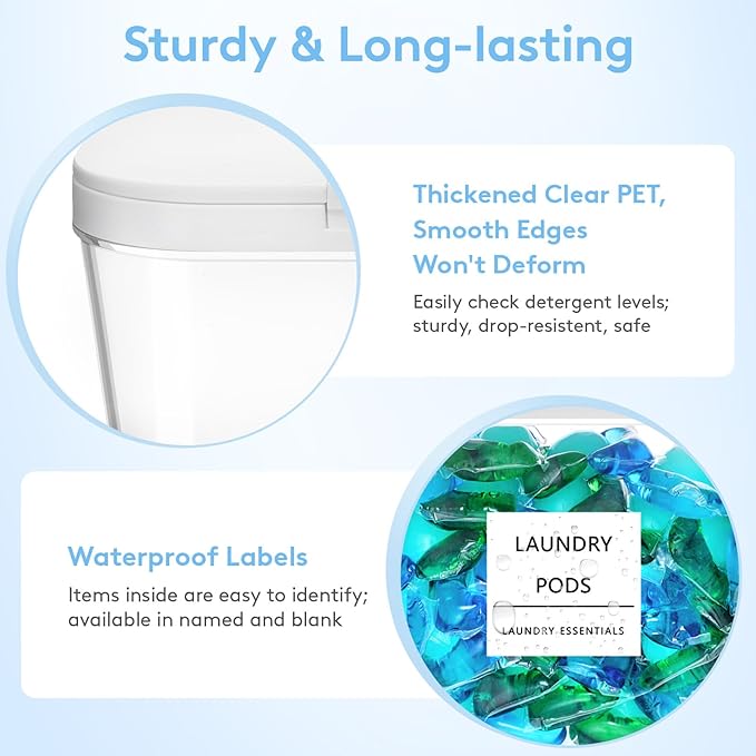 Lifewit 5 Pcs Laundry Pods Container with Pop-up Lid, Dryer Sheet Holder, Laundry Room Organization Storage Jars for Washing Powder, Soap, Scent Booster Beads, 2700 +4500ml/0.72+1.2gal