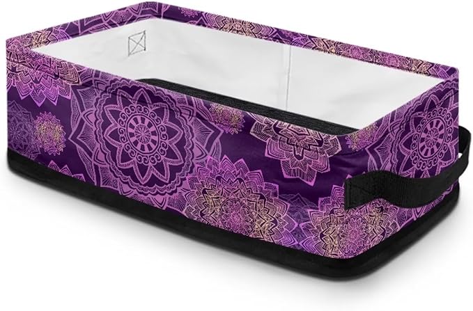 Bathroom Storage Bins Collapsible Rectangular Basket Versatile Cabinet Organizer Modern Fabric Toilet Paper Basket for Home Living Room Office Decor, Dark Violet Boho Flower
