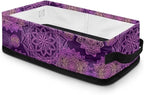Bathroom Storage Bins Collapsible Rectangular Basket Versatile Cabinet Organizer Modern Fabric Toilet Paper Basket for Home Living Room Office Decor, Dark Violet Boho Flower