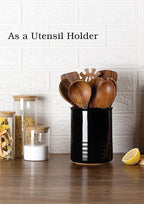 Utensil Holder, 6.7" Ceramic Kitchen Utensil Crock for Countertop Cooking, Modern Utensil Caddy Jar Organizer for Farmhouse Kitchen Counter Decor (Black)