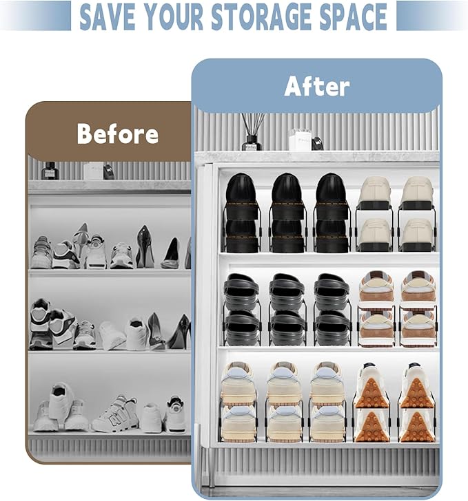 CiBiZi Shoe Slots Organizer 10Pack Metal Shoe Stackers for a Pair of Shoes Display Shelf Shoe Holder Storage Closet Organizers Space Saver Organizador de Zapatos White