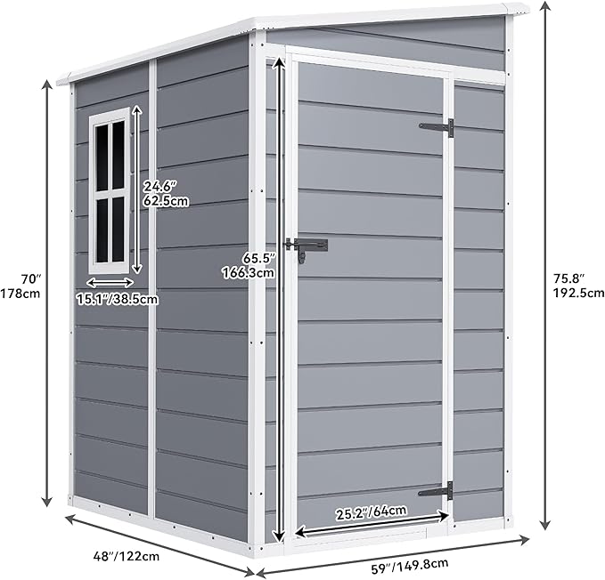 DWVO 5x4ft Resin Outdoor Storage Shed with Floor, Large Waterproof Lockable Storage Shed with Window, Plastic Outside Tool Storage for Garden Backyard Patio Lawn (Gray)