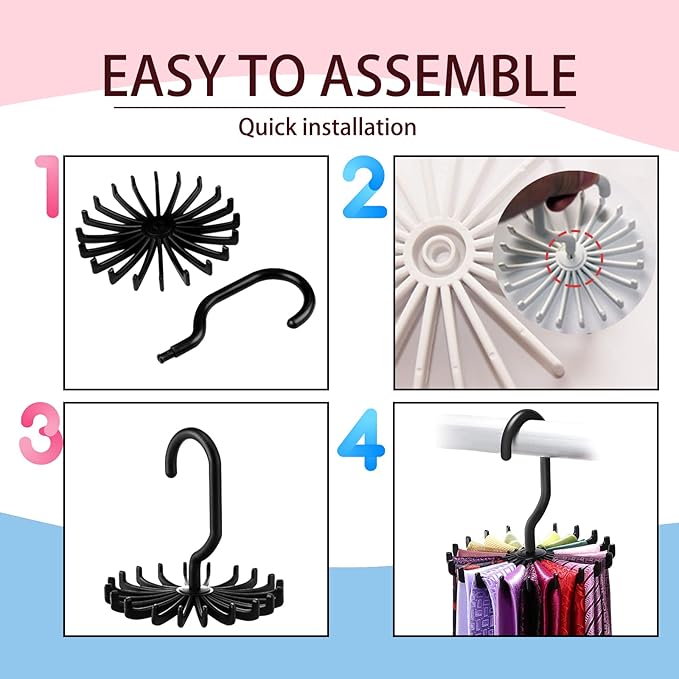 2Pack Circular Tie Hanger Updated Twirl Tie Rack Adjustable Twirl Tie Rack Tie Belt, Multipurpose Organizer for Closet Storage