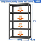 72"H Garage Shelving Storage Shelves 3000LBS Adjustable Metal Shelf 5 Tier Shelves for Garage Storage Shelving Unit Metal Storage Rack for Basement, Warehouse, Pantry, Kitchen 35.4"W × 11.8"D × 72"H