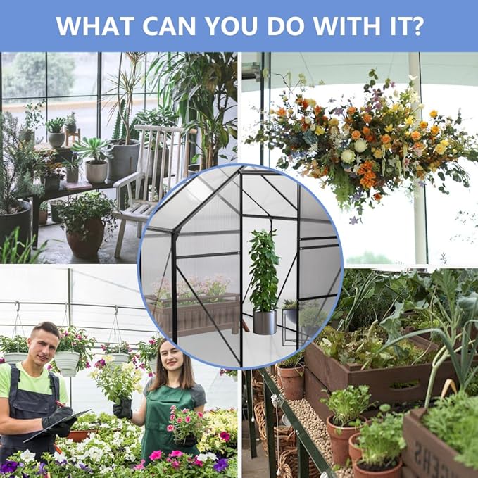 6 ft x 8 ft Aluminum Frame Greenhouse for Outdoor Use with Sloped Roof and Sliding Door for Garden Plant Protection (Black 6 * 6FT)