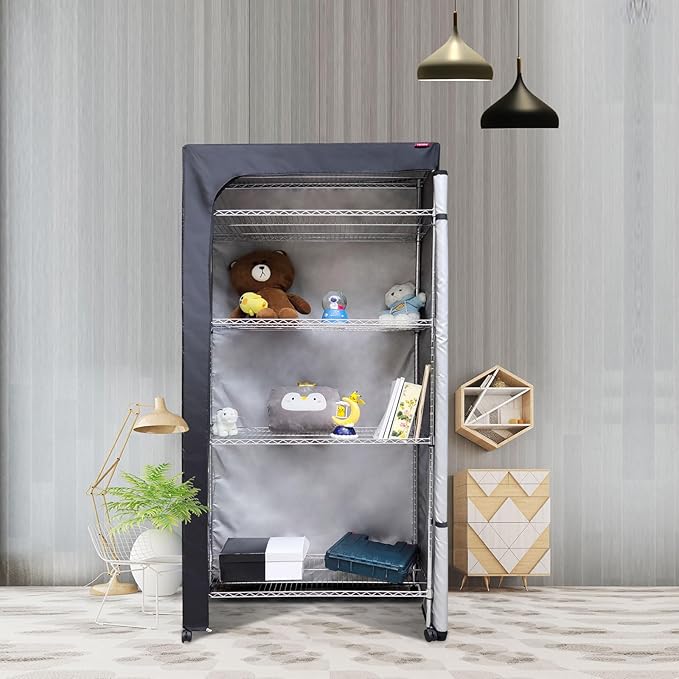Plastic Storage Shelving Unit Cover Shelf Rack Dust Waterproof Cover 48X20X55,The Two-Way Zipper Design can be Opened up, Down, or All for Easy Access (No Shelves,Black)