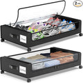 Under Bed Storage with Wheels, 2-Pack Underbed Storage Containers with Clear Lids, Under Bed Shoe Storage Organizer, Rolling Under the Bed Storage Bins for Clothes Shoes Blankets (Black)