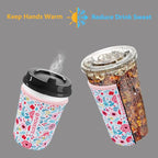 Reusable Neoprene Insulator Sleeve for Iced Coffee & Cold Soda, Coffee Sleeves for Iced & Hot Drinks, Cold Beverage Cooler Compatible with Starbucks, Dunkin (White Flower Garden, Large: 32oz)