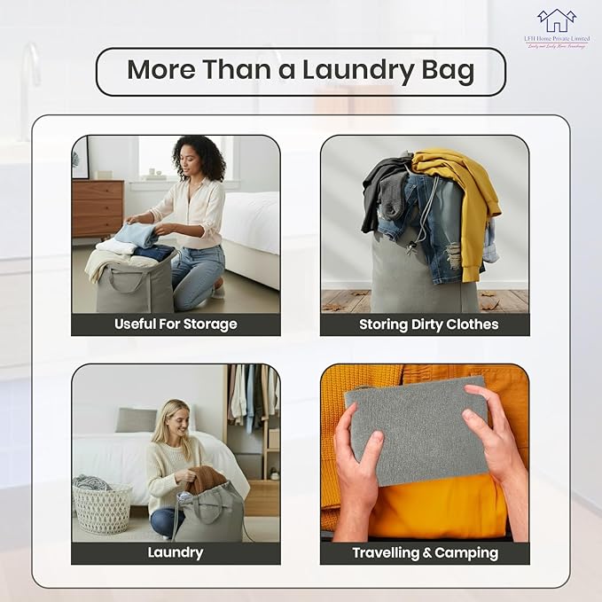 LFH Home Cotton Canvas Large Laundry Bag with Handle, Heavy Duty Drawstring Closure Washable Laundry Bags, School Travel, Home, Hotel, College Dorm, Organizer Sack, Toys Clothes 24x36 (Pack of 4)-Grey