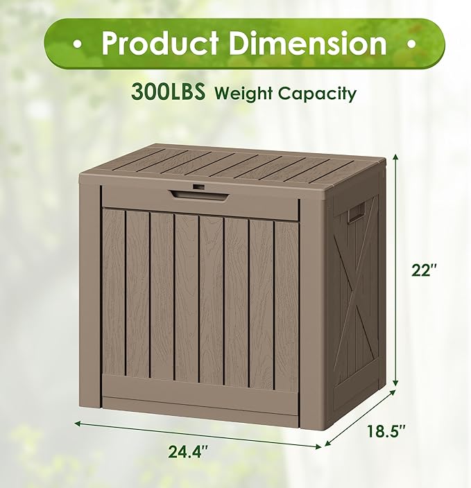 Greesum 40 Gallon Outdoor Deck Box with Lock, Resin Storage Chest for Patio Furniture Cushions, Garden Tools, Pool Toys, Waterproof & UV Resistant, Large Capacity, Light Coffee