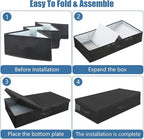 Underbed Storage Containers Bin with Lids (Set of 2) Large Under Bed Storage Organizer Box with Handle, Foldable Under the Storage Bags for Organizing Clothes, Shoes, Blankets, Pillows-Black