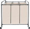 STO STO Laundry Sorter 3 Section, 3 Bag Clothes Hamper, Rolling Laundry Cart Basket with Heavy Duty Lockable Wheels and Removable Bag for Laundry Room, Bedroom, Closet, Beige