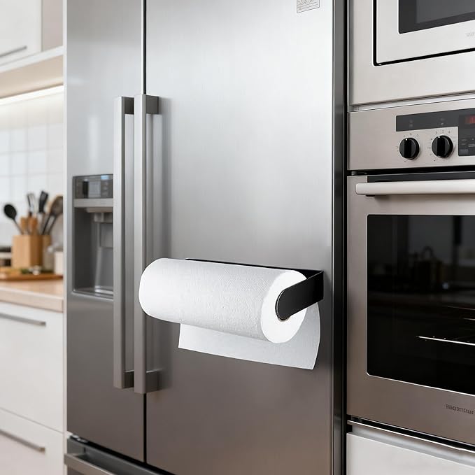 ZUNTO Magnetic Paper Towel Holder for Fridge, Paper Towel Roll Holder with Powerful Magnet, Kitchen Paper Towel Rack for Refrigerator, Grill, RV, Pantry, Black