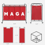Laundry Sorter Hamper with Wheels, Laundry Basket Sorter 47.8 Gal (181L), Heavy-Duty Rolling Cart with Lockable Wheels and Removable Bags, Laundry Cart 4 Sections, RED