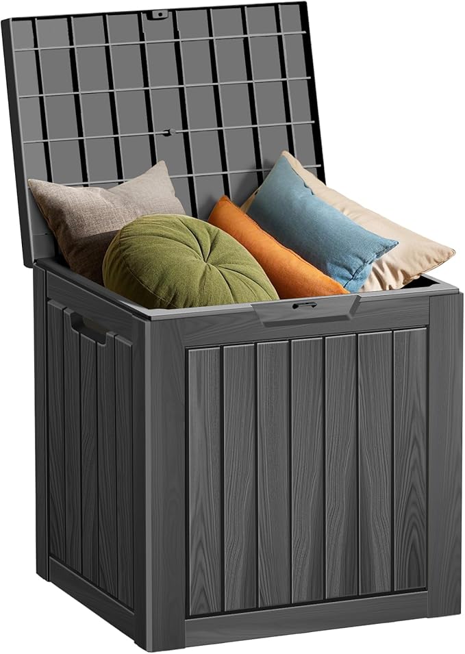 Outdoor Storage Box Waterproof, 35 Gallon Lockable Resin Deck Box Small, Patio Storage Bin for Pool Accessories Cushion Furniture, Garden Tools, UV-Resistant Outside Delivery Black