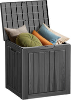Outdoor Storage Box Waterproof, 35 Gallon Lockable Resin Deck Box Small, Patio Storage Bin for Pool Accessories Cushion Furniture, Garden Tools, UV-Resistant Outside Delivery Black