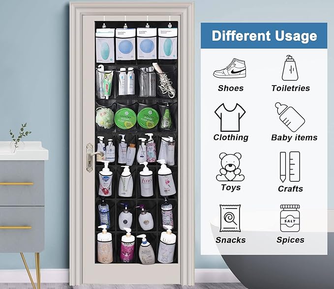 MISSLO 28 Large Pockets Hanging Shoe Organizer Over The Door Shoe Rack for Closet Door Storage Mesh Shoe Holder Hanger for Men, Black
