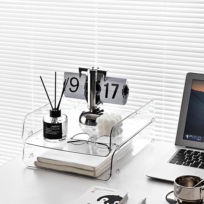 Gagee 2 Pack Paper Organizer for Desk,Clear Stackable Paper Sray Holder ﻿, Office Desk Organizer for Notes, Pens, File, Document