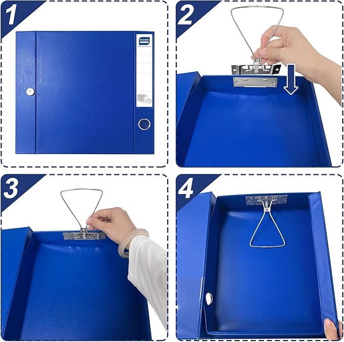 Storage File Boxes A4, 6 Pack Foldable File Box with Clip, 50mm Spine, Plastic Archives Cases with Magnetic Closure, Document File Folder Organizer Storage Filing Box for Office School, Blue