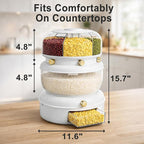 2 Layer Grain Dispenser with Press Button, 6 Compartment Rotating Dry Food Storage with Large Capacity Rice Container, Multi Grain Organizer for Beans, Cereal, Pantry Kitchen Storage