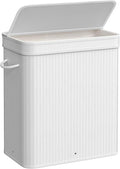 SONGMICS Laundry Hamper with Lid, Bamboo Laundry Basket, Removable Machine Washable Laundry Basket, with Handles, 26.4-Gallons, for Laundry Room, Bedroom, Bathroom, Cloud White ULCB063W01