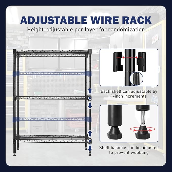 PayLessHere | 3-Tier Wire Shelf | 23"x13"x30" | Black | Adjustable Racks | Heavy-Duty Storage Shelves, Holds Upto 450 lbs | Rust-Resistant, No-Tool Assembly | for Home, Garage Shelving
