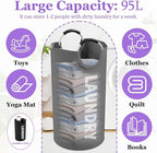 2Pcs Large Laundry Hamper for Adult, 95L Folding Clothes Basket with Handles, Dirty Clothes Hampers for Bedroom, Stand-alone Laundry Bin for Family, Hotel, Dorm, Grey/Black