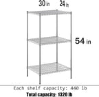 24" Deep x 30" Wide x 54" Height Wire Shelving Kit | 3-Tier | NSF Commercial Storage Rack Unit