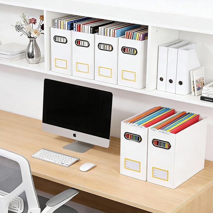 Collapsible File Organizer Box with Handle,12.20x5.11x9.84Inches, Filing Organizer for Home or Office, Small Portable File Box (2 Packs, White-Yellow)