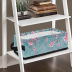Storage Bins Elegant Towel Storage Baskets Lightweight Cosmetics Storage Basket with Handles Collapsible Organizer for Bathroom Office Bedroom Decor, Peach Blossom Light Teal