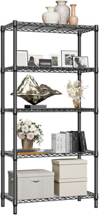 1250 lbs 5 Tier Shelf Metal Storage Shelves Shelving Wire Rack Heavy Duty Closet Organizers for Garage Kitchen Bathroom Laundry Black 13.8" D x 35.4" W x 68.5" H