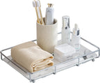 Vanity Tray Makeup Organizer Cosmetics Storage Bathroom Skincare Organizer Countertop Display Rack in Dresser Stainless Steel Shelf Marble Print Ceramic Trays