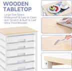 Rolling Cart with Drawers,Utility Cart with 6 Drawers,Rolling Storage Cart with Drawers and Wooden Tabletop & Lockable Wheel,White