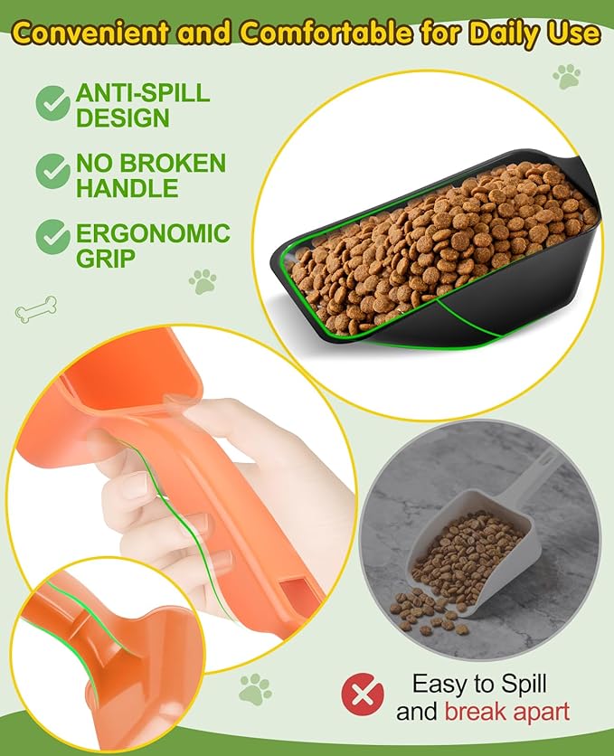2 Pack Dog Food Scoop with 1 Cup and 2 Cup Capacity, Plastic Pet Food Measuring Scoops with Clear Measurement Lines for Dogs, Cats & More,Dishwasher safe (Orange and Black)