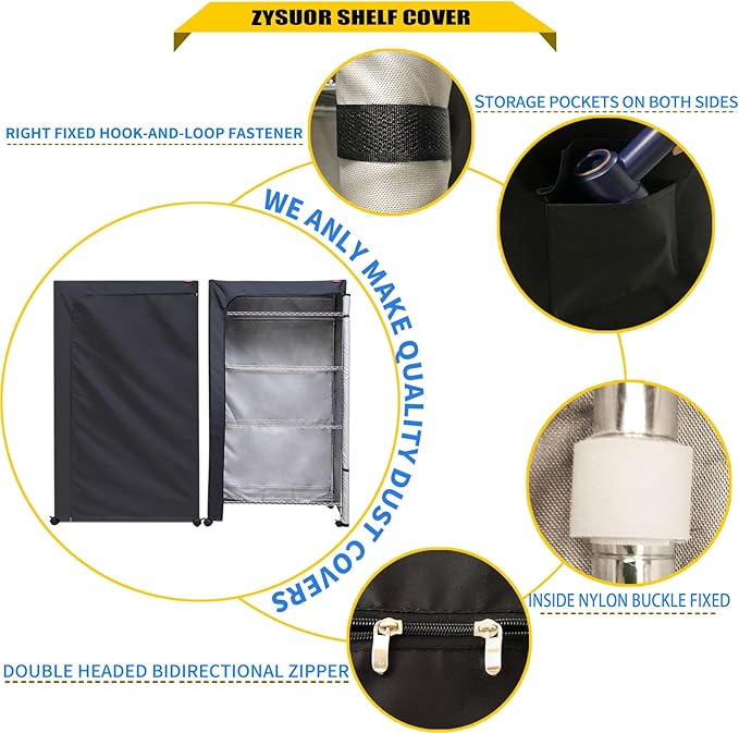 Waterproof Shelf Cover Heavy Duty Shelving Dust Covers Shelves Covering, with Two-Way Zipper 36X18X72 (No Shelves,Black Cover only)